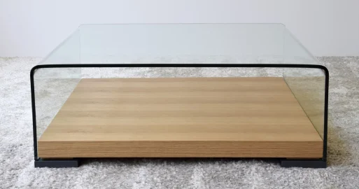 Mesa de centro de vidrio templado y roble