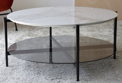 Mesa de centro de metal negro vidrio templado y cerámico