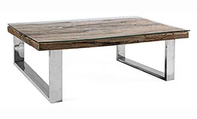 Mesa de centro diseño cuadrada acero y madera reciclada Serrat Mesa de centro diseño cuadrada acero y madera reciclada Serrat