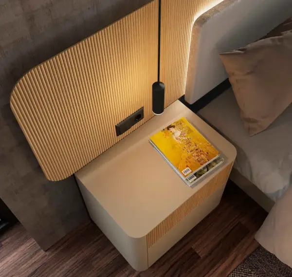 Cama madera y tapizada Akari