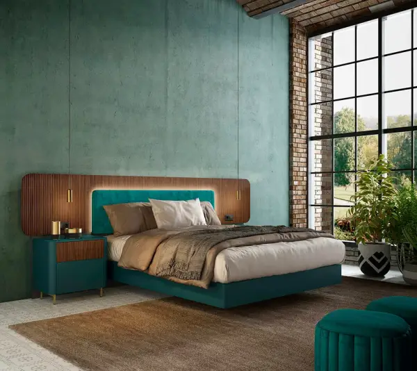 Cama madera y tapizada Akari