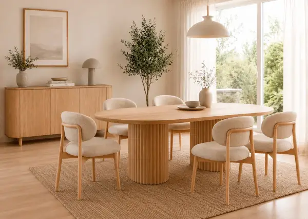 Silla madera de haya tapizada beige Wenda