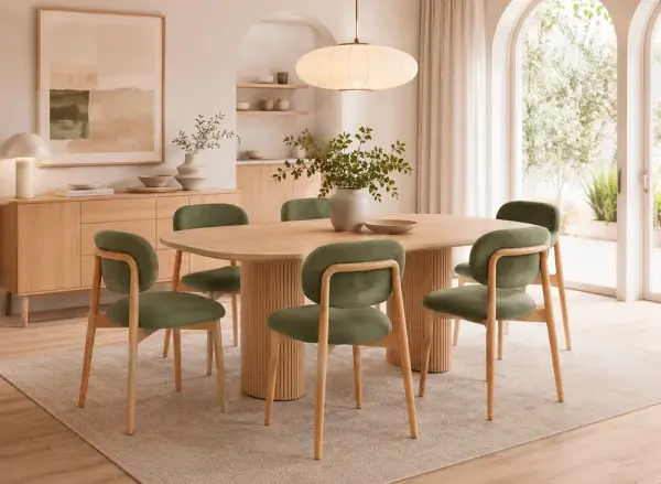 Silla madera de haya tapizada verde Wenda