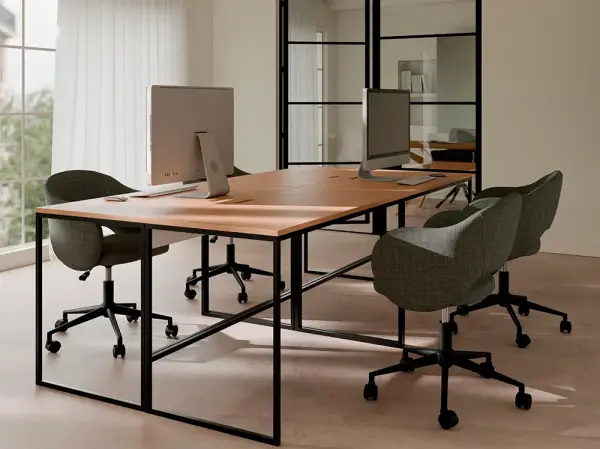 Mesa de escritorio minimalista metal negro y roble Sondu