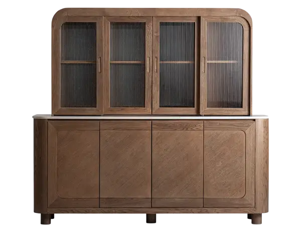 Mueble Bar Doucy de roble y mármol con luz integrada