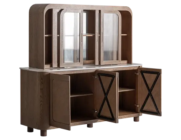 Mueble Bar Doucy de roble y mármol con luz integrada