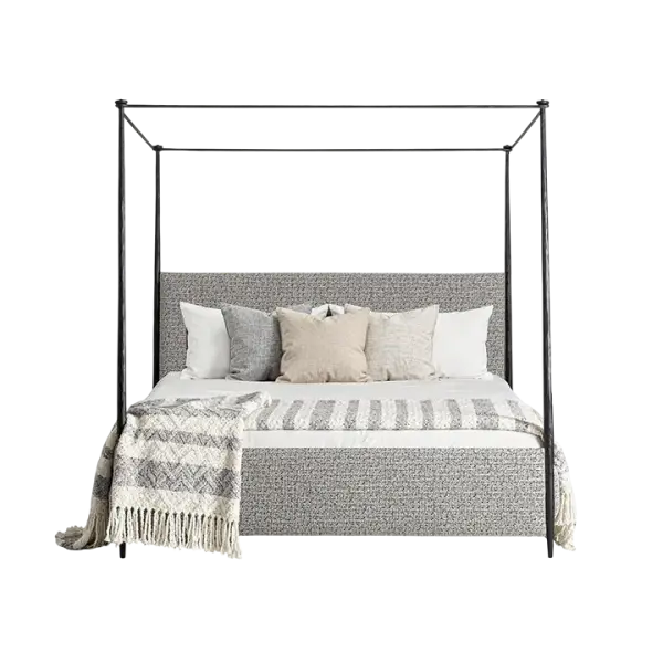 Cama con dosel de metal y estructura tapizada Ayerbe para colchón de 180x200