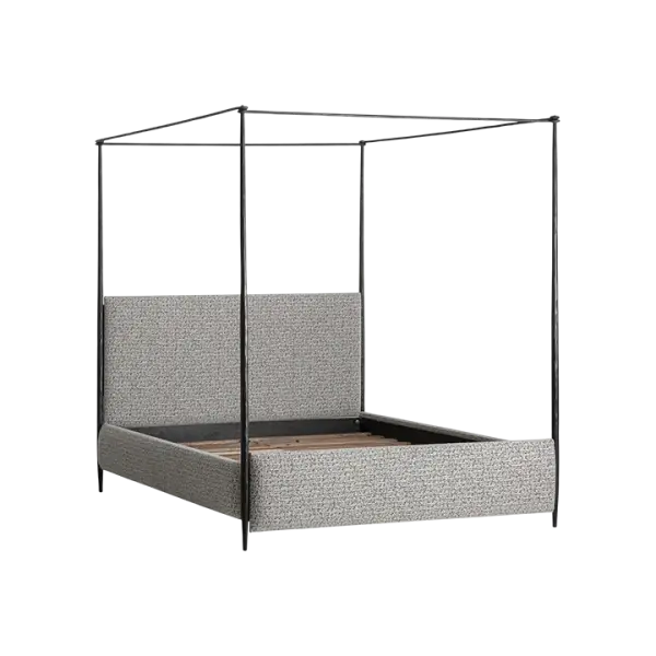 Cama con dosel de metal y estructura tapizada Ayerbe para colchón de 180x200
