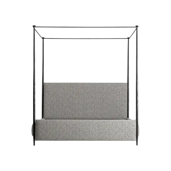 Cama con dosel de metal y estructura tapizada Ayerbe para colchón de 180x200