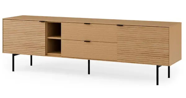Mesa de televisión 2 cajones 2 huecos metal y roble Sarek