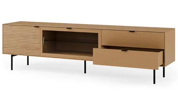 Mesa de televisión 2 puertas 2 cajones metal y roble Sarek