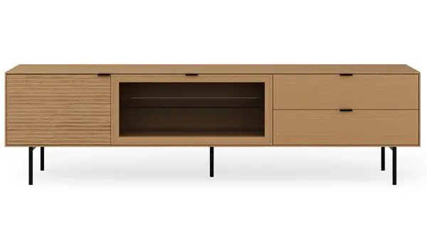 Mesa de televisión 2 puertas 2 cajones metal y roble Sarek