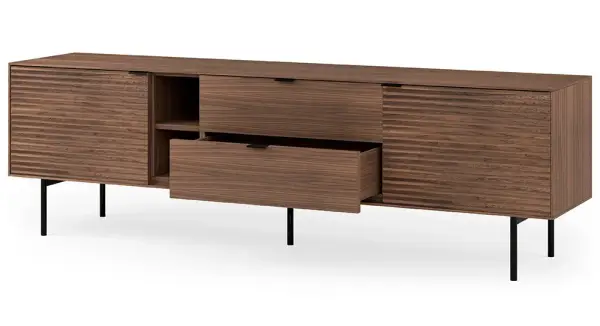 Mesa de televisión 2 cajones 2 huecos metal y nogal Sarek