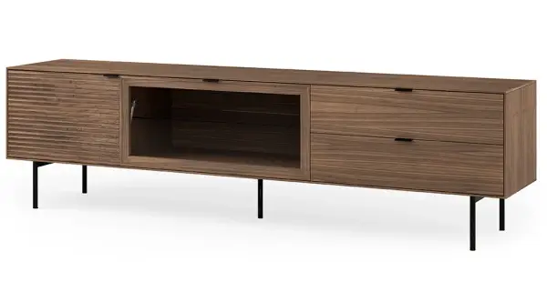 Mesa de televisión 2 puertas 2 cajones metal y nogal Sarek