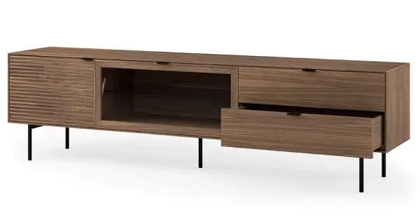 Mesa de televisión 2 puertas 2 cajones metal y nogal Sarek