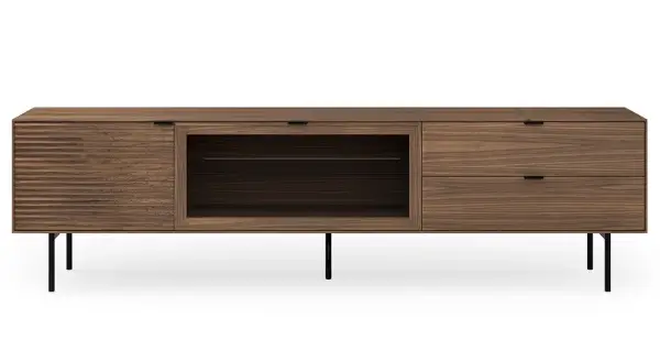 Mesa de televisión 2 puertas 2 cajones metal y nogal Sarek