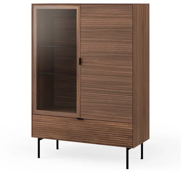 Vitrina 1 puerta de cristal metal y nogal Sarek
