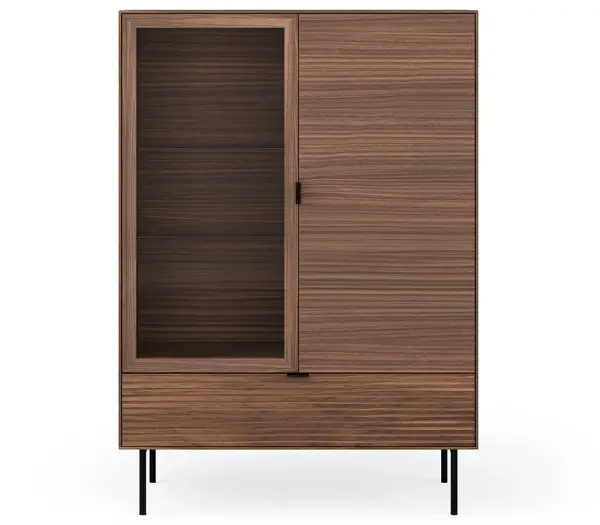 Vitrina 1 puerta de cristal metal y nogal Sarek