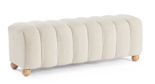 Pie de cama con agallones tapizado en boucle blanco