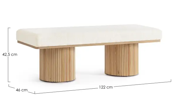 Banco pie de cama base madera y tapizado en bouclé blanco