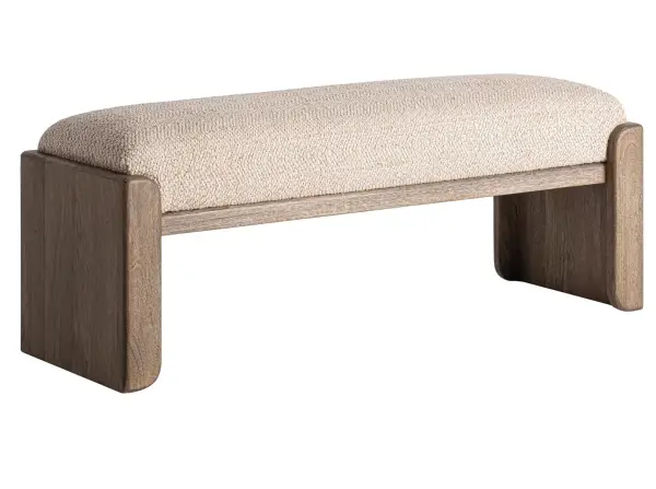 Pie de cama Liermo en yute beige y madera de mango