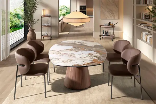 Mesa de comedor extensible nogal y porcelánico Arvena