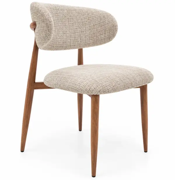 Silla tapizada beige metal imitando madera Aka