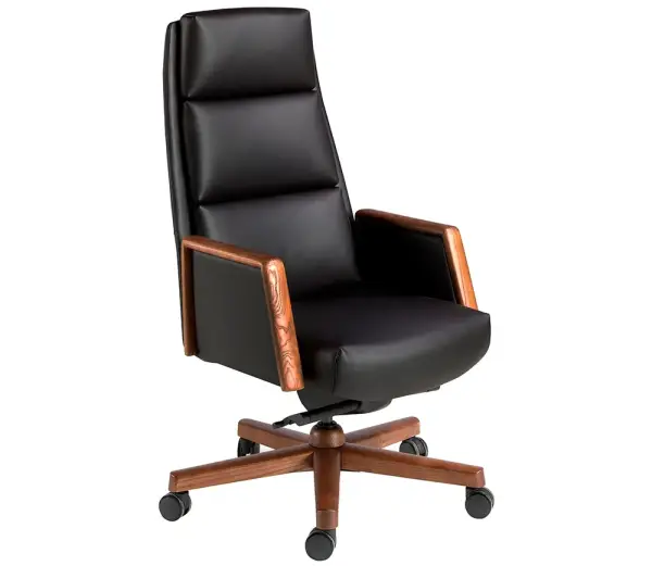 Sillón de despacho nogal y polipiel negra Icon