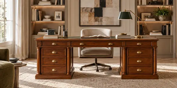 Mesa de despacho clásica con columnas 9 cajones