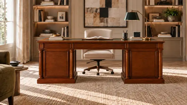 Mesa de despacho clásica con columnas 9 cajones