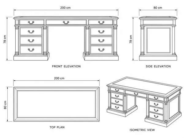 Mesa de despacho clásica con columnas 9 cajones