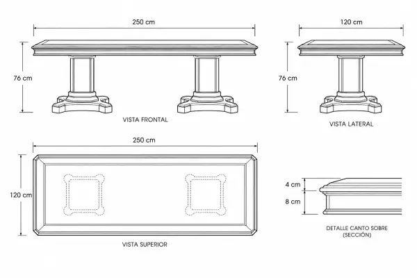 Mesa de juntas doble pedestal rectangular clásico Diana