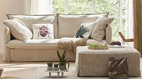 Sofá cama desenfundable tapizado en tejido natural Hamptons