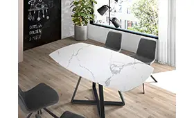 Mesa de comedor de diseño porcelánico y metal Macael