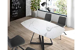 Mesa de comedor de diseño porcelánico y metal Macael