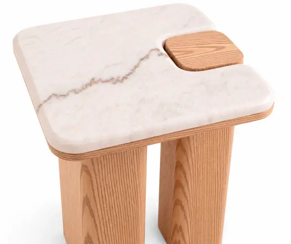 Mesa auxiliar roble y marmól blanco Gloter