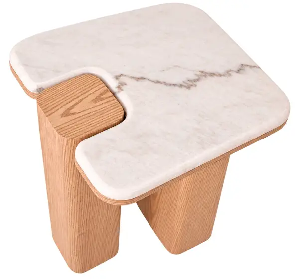 Mesa auxiliar roble y marmól blanco Gloter