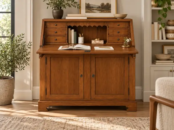 Bureau clásico de madera de cerezo con puertas y escritorio abatible
