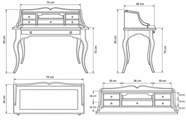 Bureau clásico Provenza de madera de cerezo con cajones