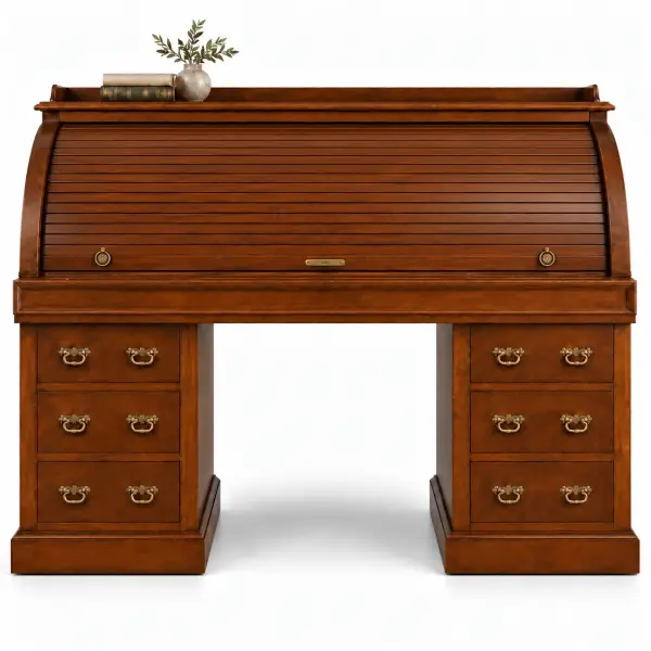 Bureau clásico Windsor de madera de cerezo con persiana y cajones