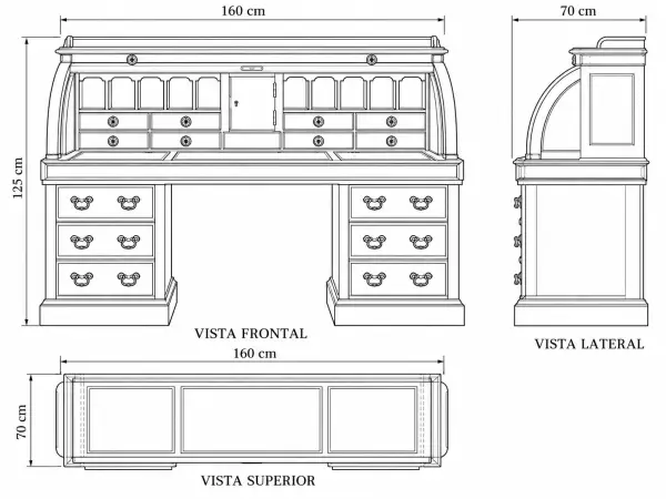 Bureau clásico Windsor de madera de cerezo con persiana y cajones