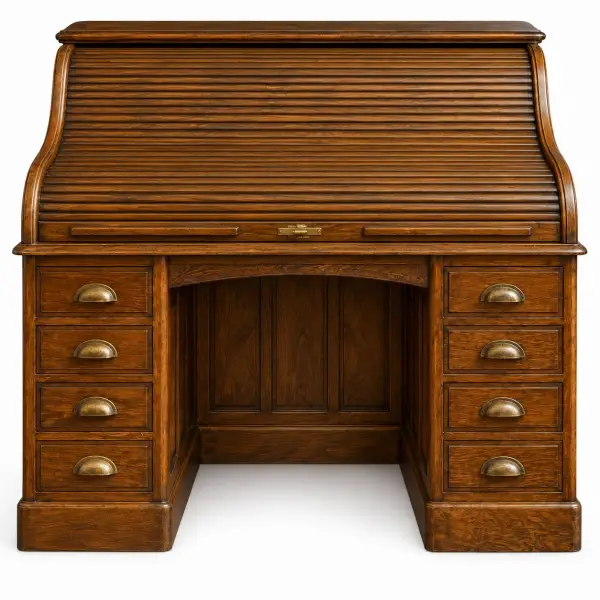 Bureau clásico Oxford de madera de cerezo con persiana y cajones