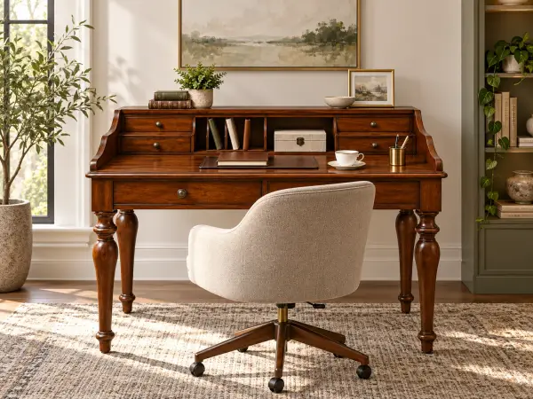 Bureau clásico Cambridge de madera de cerezo con cajones
