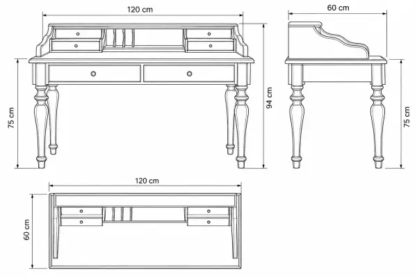 Bureau clásico Cambridge de madera de cerezo con cajones