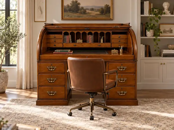 Bureau clásico Kensington de madera de cerezo con persiana y cajones