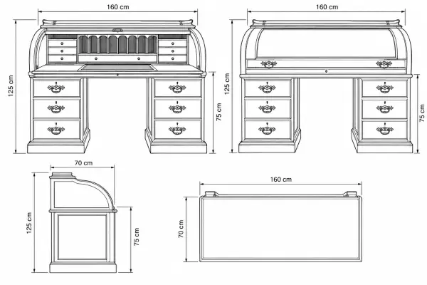 Bureau clásico Kensington de madera de cerezo con persiana y cajones