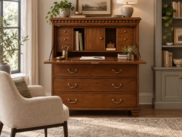 Bureau clásico Verona de madera de cerezo con escritorio abatible