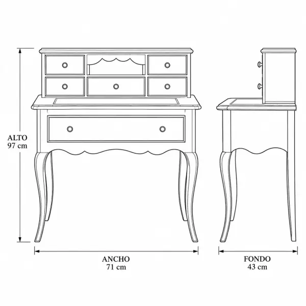Bureau clásico Chantilly de madera de cerezo con cajones