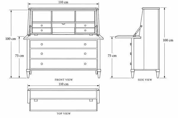 Bureau clásico Florencia de madera de cerezo con escritorio abatible
