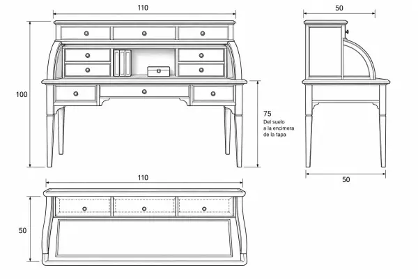 Bureau clásico Bristol de madera de cerezo con cajones
